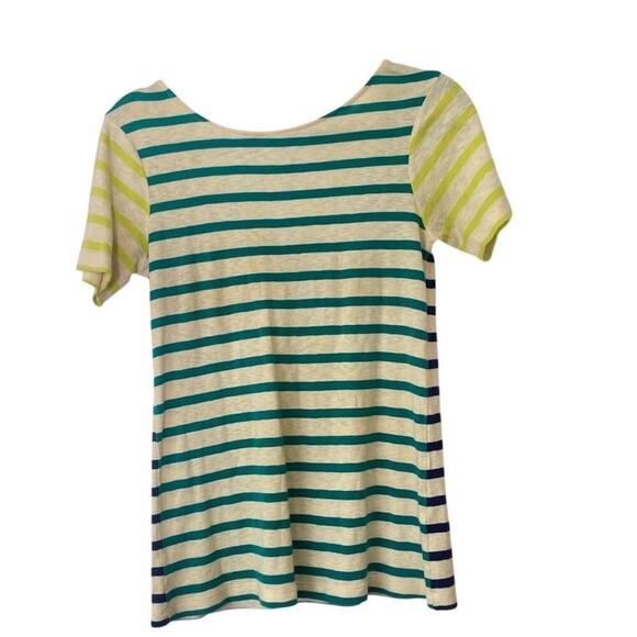 French Connection Green Blue Striped 100% Cotton Short Sleeve T-Shirt • Sz XS ⬇️ - Picture 1 of 4